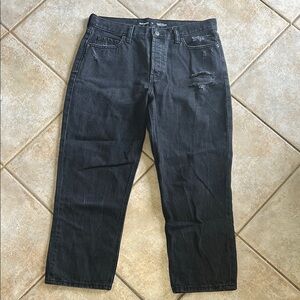 Old Navy Slouchy Straight Leg Distressed Black Button Fly Jeans Women's size 10